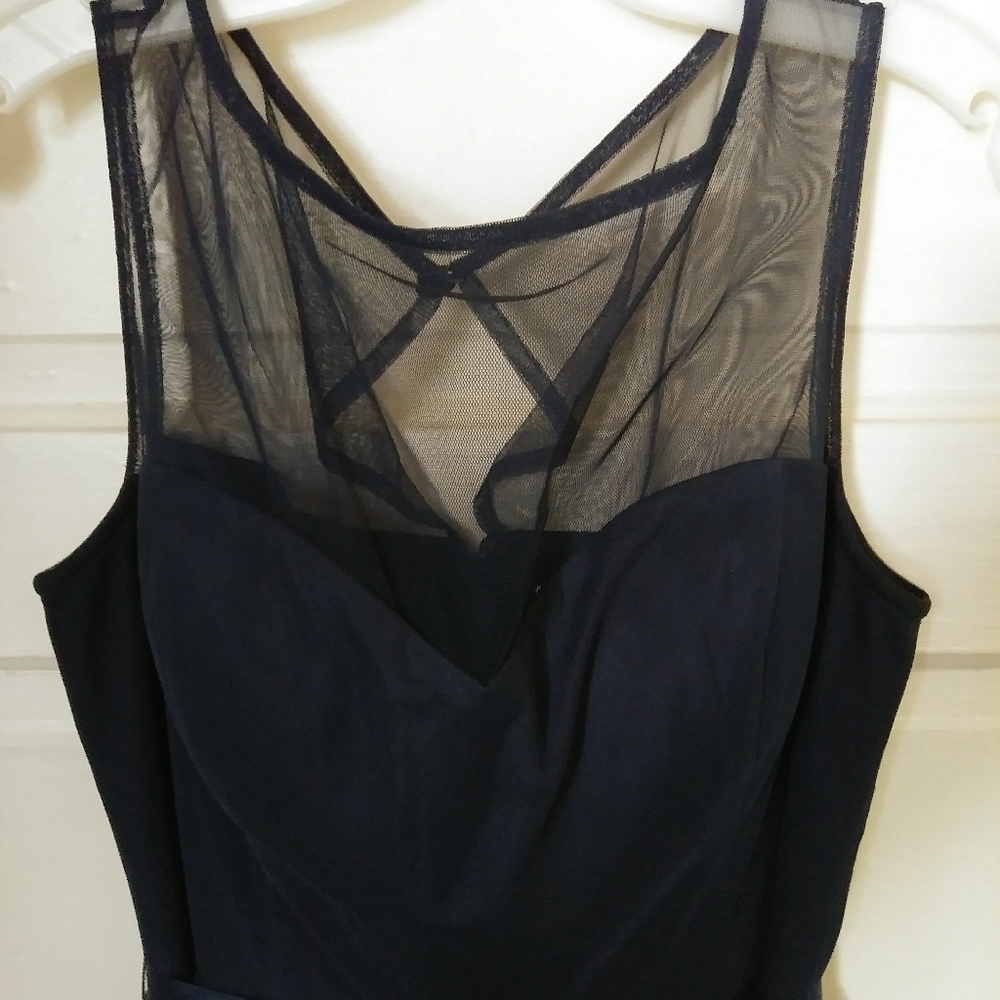 Sleeveless Illusion Neckline Dress with Satin Belt - Picture 4 of 7